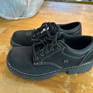 Skechers USA Shoes Womens Chunky 10 Black Suede Leather Oxford Low Lug Sole SN 4